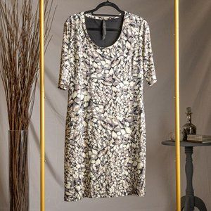 Marc New York, Cream, Pink, Grey, and Black Printed Dress, Size 14